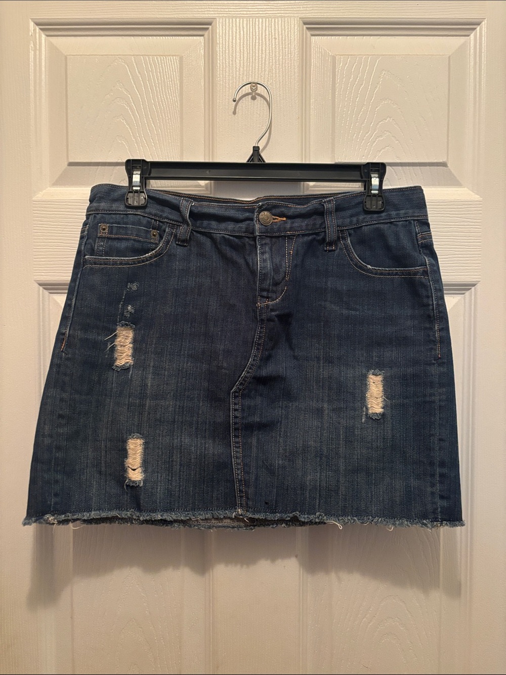 Old Navy Dark Blue Distressed Denim Mini Skirt